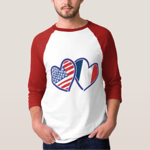 USA France Love Hearts T-Shirt