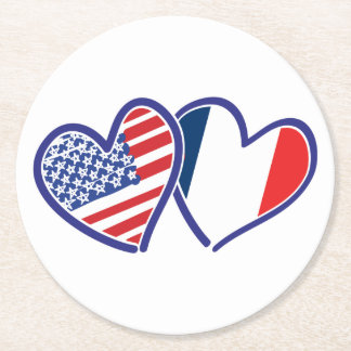 USA---France-Love Round Paper Coaster
