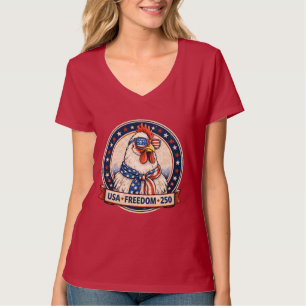 USA Freedom 250 Patriotic Chicken Fourth Of July T-Shirt