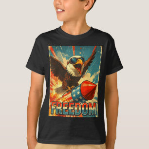 USA Freedom Bald Eagle Riding On Firework Rocket T-Shirt