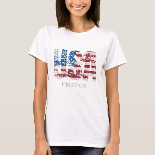 USA - FREEDOM  RED, WHITE, AND BLUE PATRIOTIC  T-Shirt (Front)