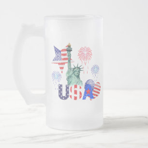 USA FROSTED GLASS BEER MUG