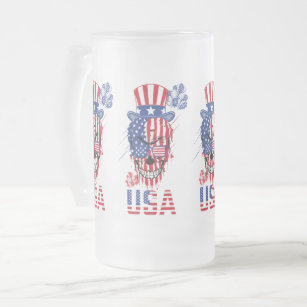 USA FROSTED GLASS BEER MUG