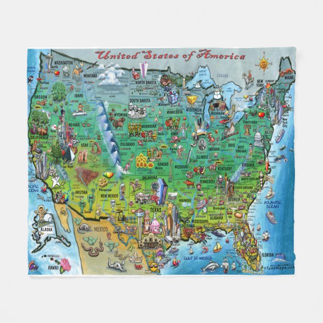 USA Fun Map Fleece Blanket (Front (Horizontal))