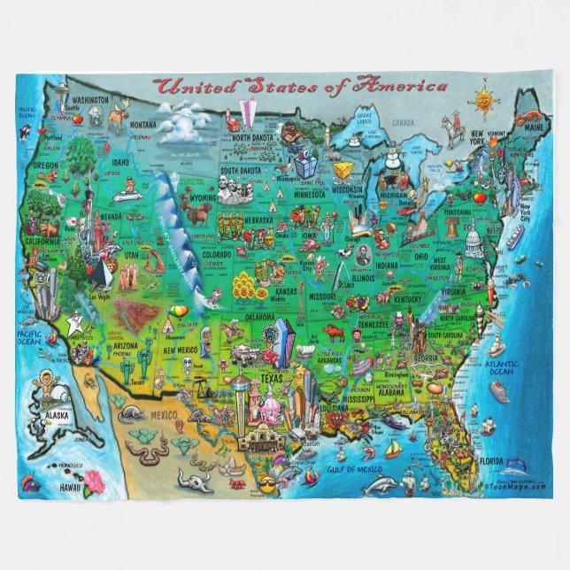 USA Fun Map Fleece Blanket (Front (Horizontal))