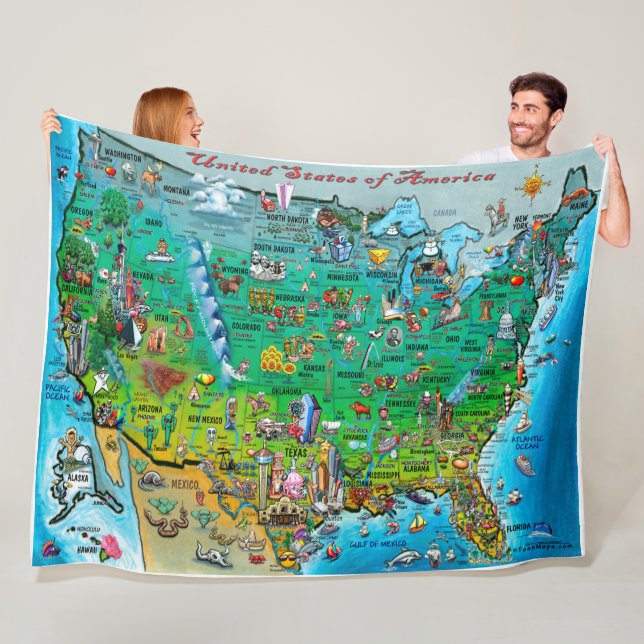 USA Fun Map Fleece Blanket (In Situ)