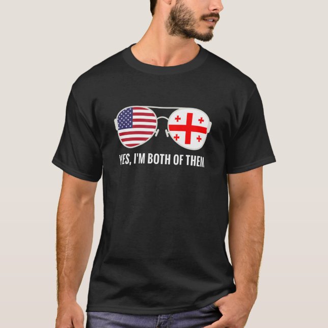 Usa Georgia Flag Sunglasses Georgian Americans T-Shirt (Front)