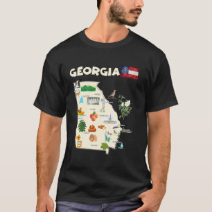 Usa Georgia State Travel Map Cities Flag Landmarks T-Shirt