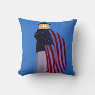 USA, Georgia, Tybee Island, Flag Flying 2 Cushion