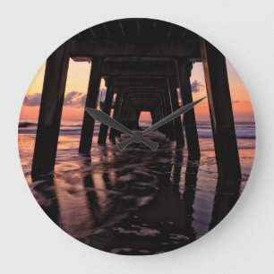 USA, Georgia, Tybee Island, Pier At Tybee Island Large Clock