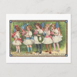 USA Girls with Flags Vintage Americana Postcard