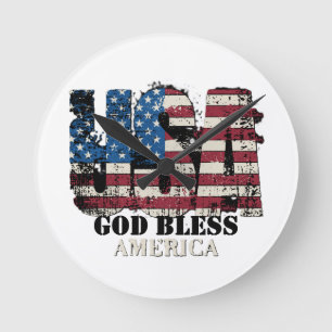 USA God Bless America Round Clock