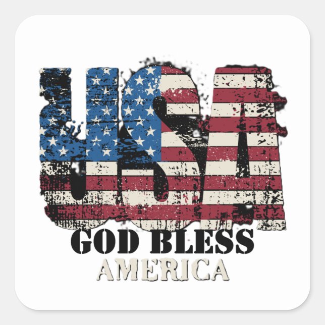 USA God Bless America Square Sticker (Front)