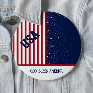 USA God Bless America Star Patriotic 4th of July 6 Cm Round Badge