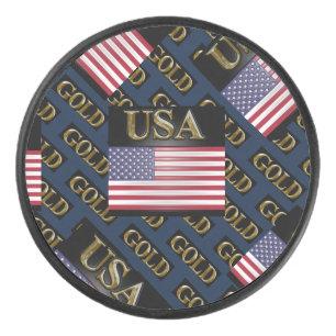 USA GOLD HOCKEY PUCK