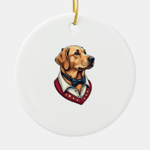 USA Golden Retriever Vintage Patriotic Dog Shirt Ceramic Tree Decoration