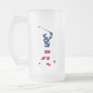 USA golf America flag golfer Frosted Glass Beer Mug