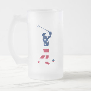 USA golf America flag golfer Frosted Glass Beer Mug