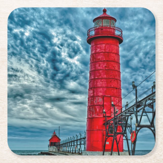 USA, Grand Haven, Michigan, lighthouse Square Paper Coaster (Front)