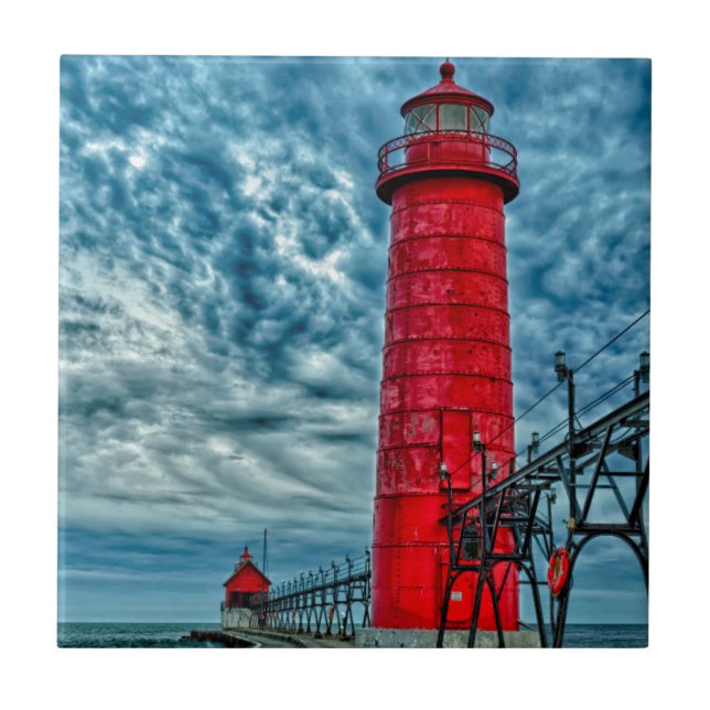 USA, Grand Haven, Michigan, lighthouse Tile (Front)