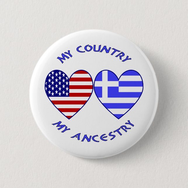 USA / Greek Country Ancestry 6 Cm Round Badge (Front)