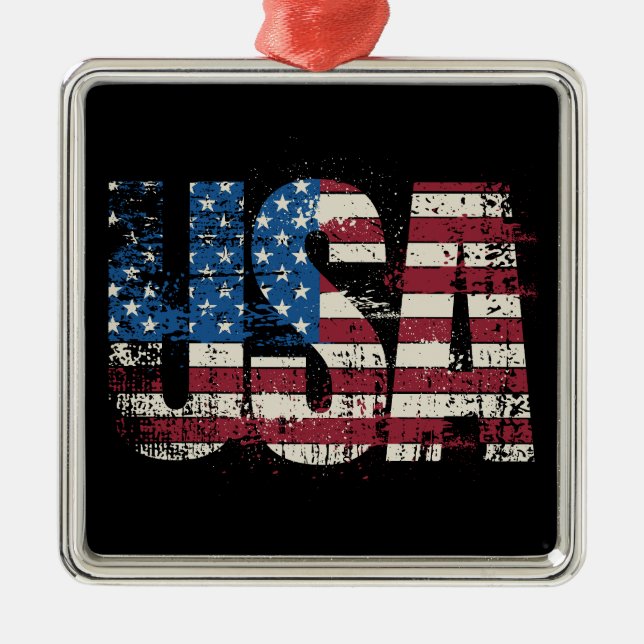 USA grunge text design with flag Metal Tree Decoration (Front)