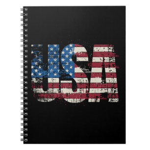 USA grunge text design with flag Notebook