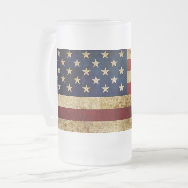 USA / Grunged flag Frosted Glass Beer Mug (Front Left)