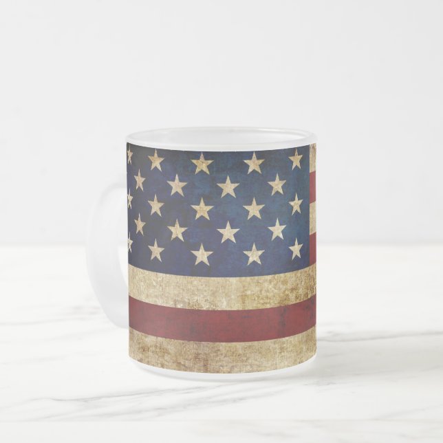 USA / Grunged flag Frosted Glass Coffee Mug (Front Left)