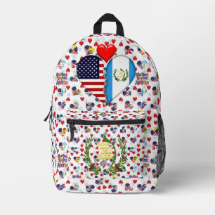 USA Guatemala Heart flags Hispanic Heritage Printed Backpack