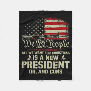 Usa Gun Flag All I Want For Christmas Is A New Pre Fleece Blanket