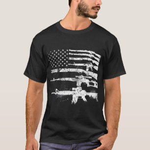 Usa Guns Weapons Flag Rifles Stripes Armed America T-Shirt