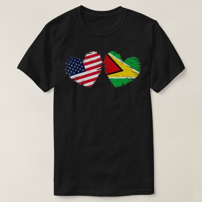 USA Guyana Flag Heart Valentines Day Guyanese Amer T-Shirt (Design Front)