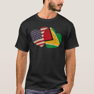 USA Guyana Flag Heart Valentines Day Guyanese Amer T-Shirt