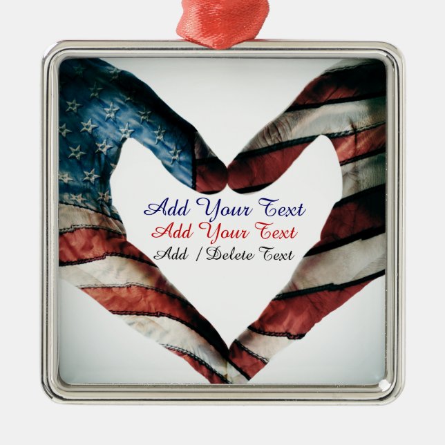 USA Hands and Heart Metal Tree Decoration (Front)