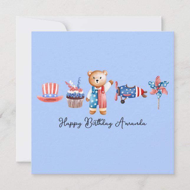 USA Happy Birthday, Personalised American Birthday Card (Front)
