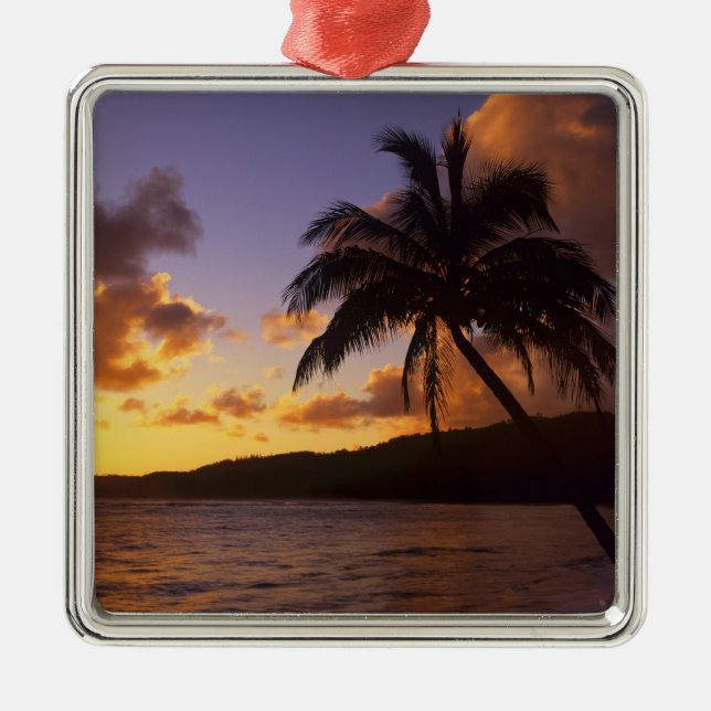 USA, Hawaii, Kauai, Colourful sunrise in a 2 Metal Tree Decoration (Front)