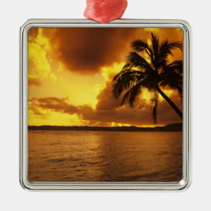 USA, Hawaii, Kauai, Colourful sunrise in a Metal Tree Decoration
