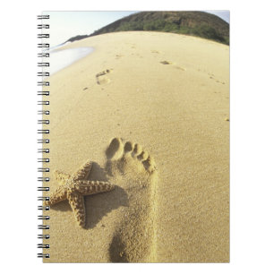 USA, Hawaii, Maui, Makena Beach, Footprint and Notebook