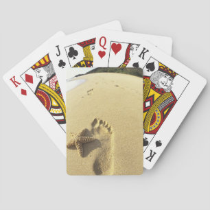 USA, Hawaii, Maui, Makena Beach, Footprint and Playing Cards