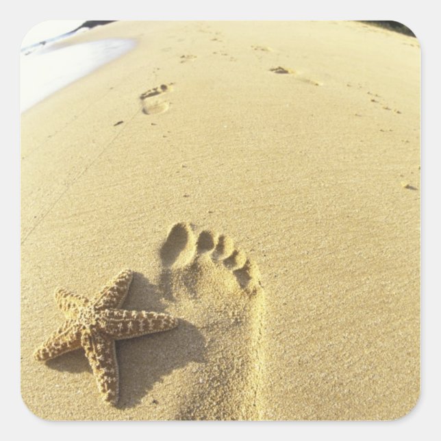 USA, Hawaii, Maui, Makena Beach, Footprint and Square Sticker (Front)
