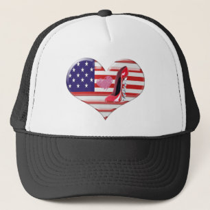 USA Heart Flag and Corkscrew Red Stiletto Shoe Trucker Hat