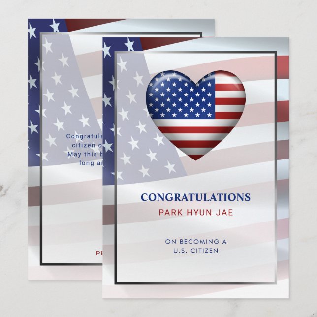 USA Heart Flag | Gold Frame | Citizenship Invitation (Front/Back)