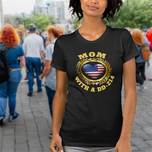 USA Heart Flag Gold Laurel Leaf Mum DD 214 T-Shirt