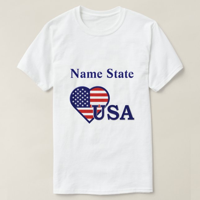 USA Heart Flag Mens  Name State T-shirt (Design Front)