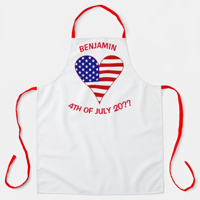 USA Heart Flag Red Personalised  Apron (Front)