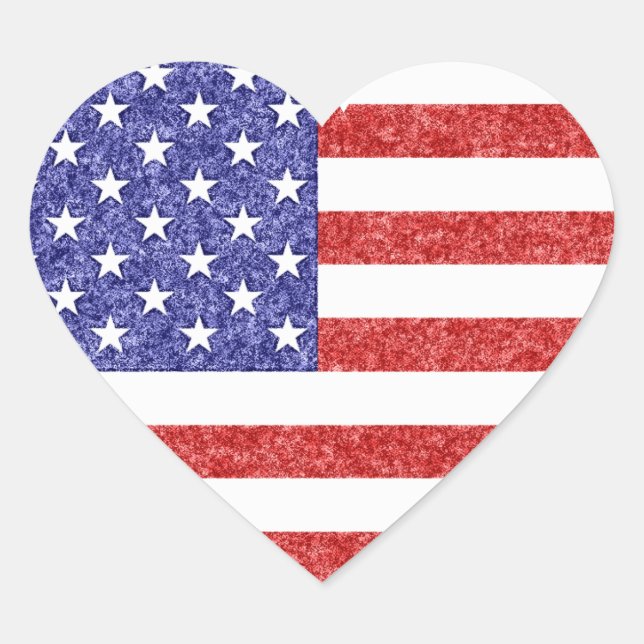 USA Heart Flag Stars & Stripes in Crayon Style Heart Sticker (Front)