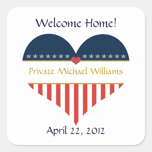 USA Heart Flag Welcome Home Stickers (Front)