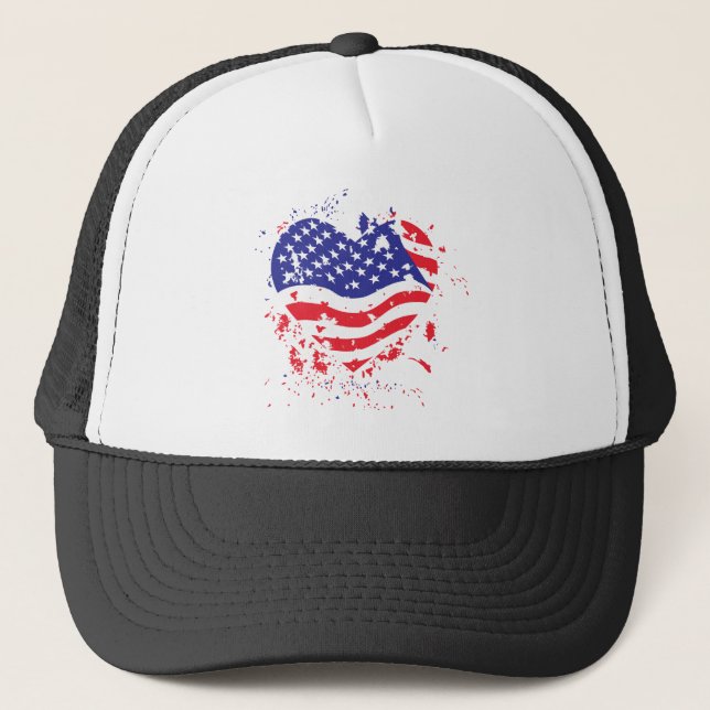 USA-Heart-Paint-Splatter Trucker Hat (Front)