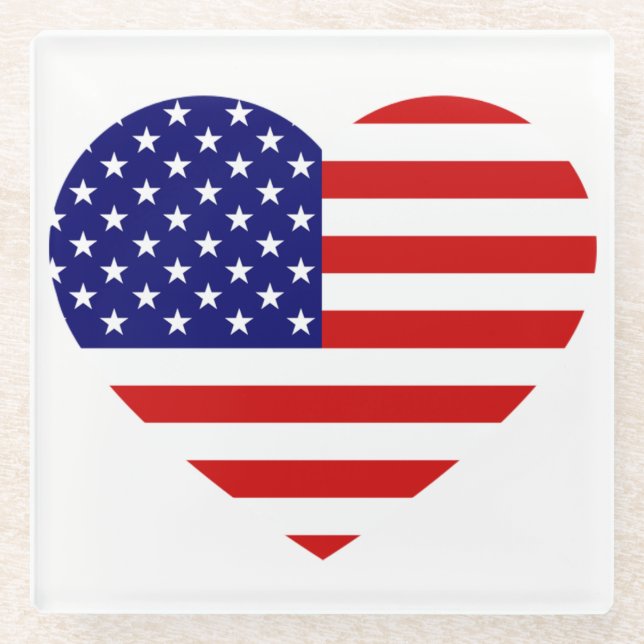 USA Heartflag coastercnt Glass Coaster (Front)